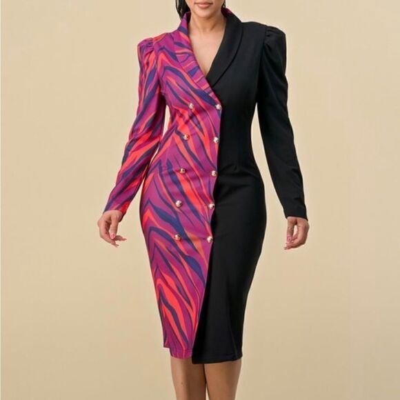 Color block button down midi dress - Picture 2 of 13